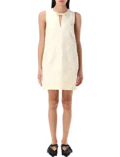 Ganni Off-white Stripe Mini Dress In Beige
