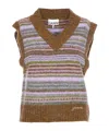 Ganni Womens Military Olive Stripe-pattern Brushed-knit Alpaca And Merino-wool Blend Vest Xl In Gray