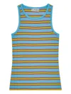 Ganni Soft Cotton Rib Striped Tank Top Multicolour In Blue