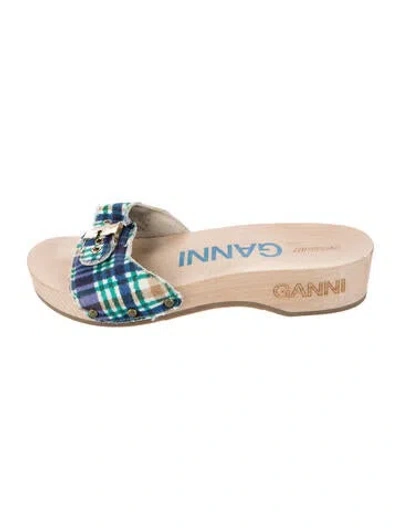 Pre-owned Ganni Striped Slides In Blue