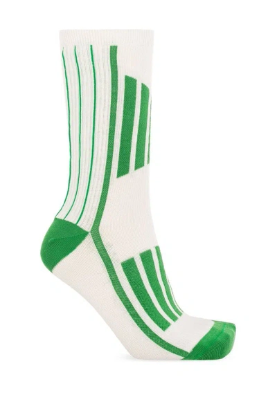 Ganni Striped Socks In Green