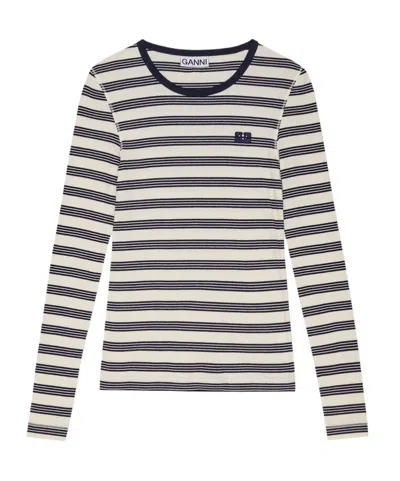 GANNI GANNI STRIPED RIB LONG SLEEVE T-SHIRT