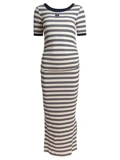 Ganni Striped Soft Cotton Rib Short Sleeve Dress Dresses In Pink