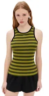 Ganni Striped Soft Cotton Rib Tank Top Golden Cypress In Golden Cypress
