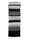 Ganni Striped Soft Wool Scarf In Black
