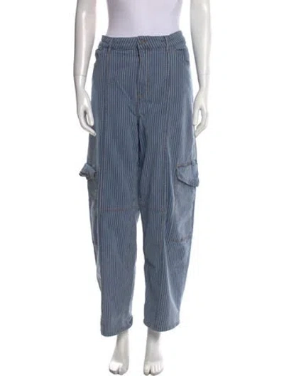 Pre-owned Ganni Striped Straight Leg Pants In Blue