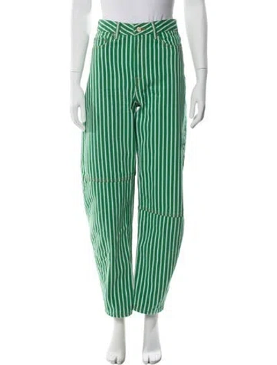 Pre-owned Ganni Striped Straight Leg Pants In Green