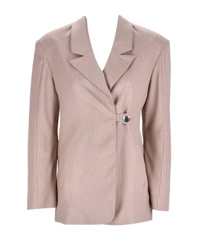 Ganni Striped Suit Coat In Nude