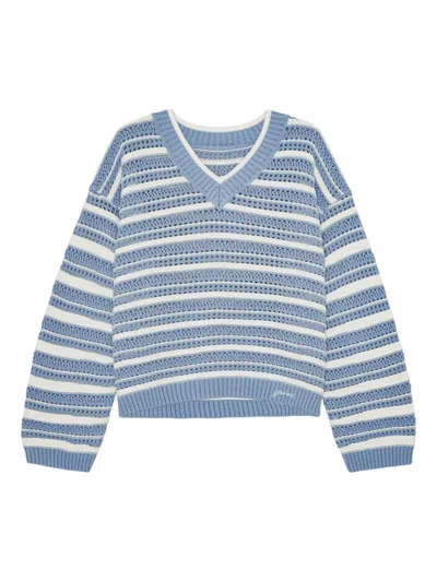 Ganni Striped Sweater In Blue