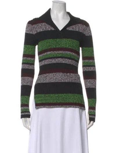 Pre-owned Ganni Striped Sweater In Green