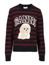 Ganni Graphic Wool Mix Poodle Stripe Crewneck Knitwear Multicolor In Multi