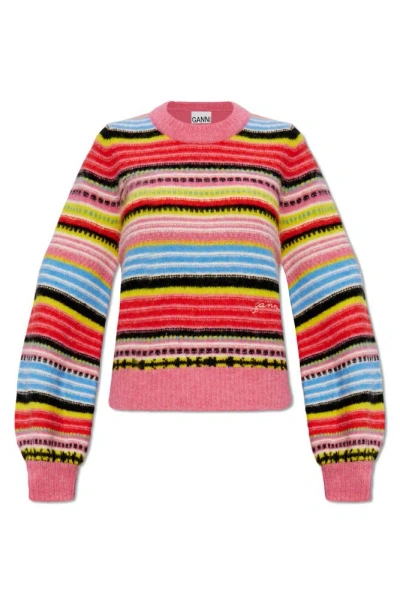 Ganni Striped Sweater In Multi
