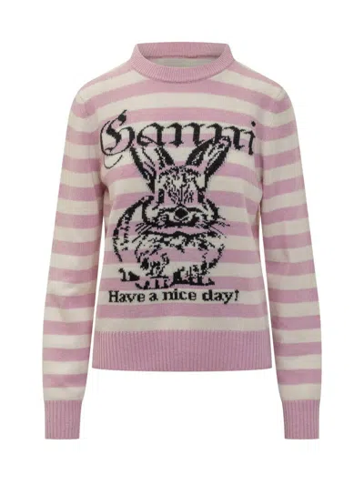 Ganni Striped Sweater In Pink