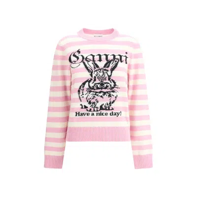 GANNI STRIPED SWEATER WITH RABBIT