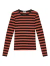 Ganni Fitted Long-sleeved T-shirt With Bold Striped Pattern In Red