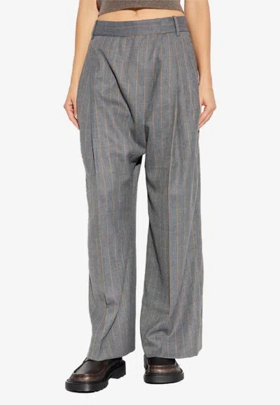 Ganni Striped Tailored Pants In Gray