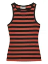 Ganni Red Striped Soft Cotton Rib Tank Top