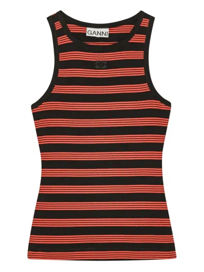 Ganni Textured Cotton Tank Top In Black