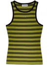 Ganni Striped Soft Cotton Rib Tank Top Golden Cypress In Green