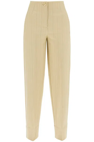 Ganni Pantaloni Affusolati A Righe In Beige