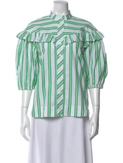 Pre-owned Ganni Striped Three-quarter Sleeve Blouse W/ Tags In Multi