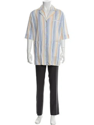Pre-owned Ganni Striped Three-quarter Sleeve Shirt In Blue