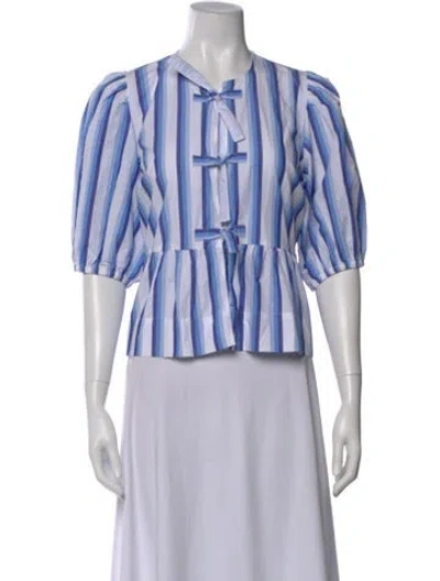 Pre-owned Ganni Striped Tie Neck Blouse In Multi