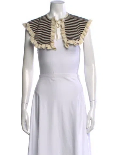 Pre-owned Ganni Striped Tie Neck Sweater In White