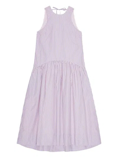 Ganni Striped Tiered Dress In Black