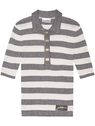 Ganni Sparkle Rib Polo Shirt In Egret In Multi