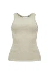 Ganni Logo-embroidered Mélange Tank Top In Grey