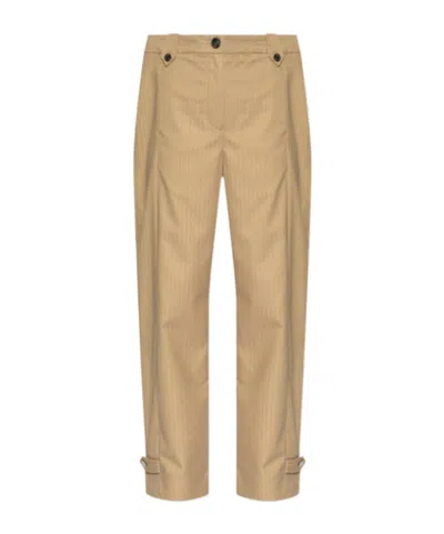 Ganni Striped-jacquard Trousers In Beige