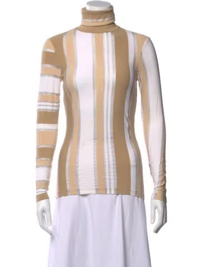Pre-owned Ganni Striped Turtleneck Top In White