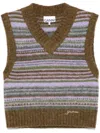 Ganni Womens Military Olive Stripe-pattern Brushed-knit Alpaca And Merino-wool Blend Vest Xl