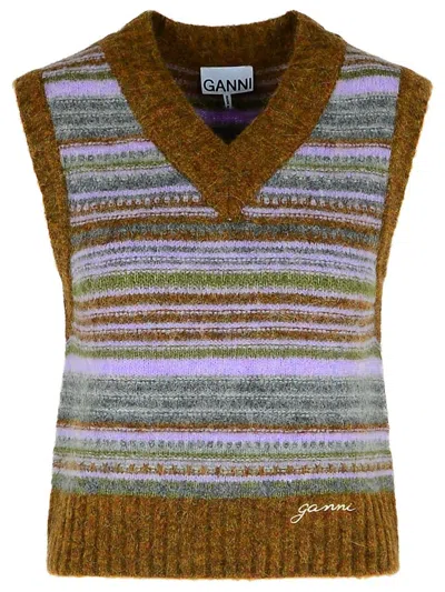 GANNI GANNI STRIPED V-NECKED VEST