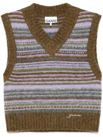 Ganni Striped V-necked Vest In Multi