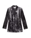 Ganni Striped Velvet Blazer In Gray