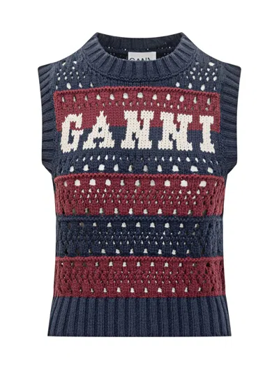 Ganni Striped Vest In Blue