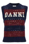Ganni Striped Openwork Vest With Logo Inlay In Multi