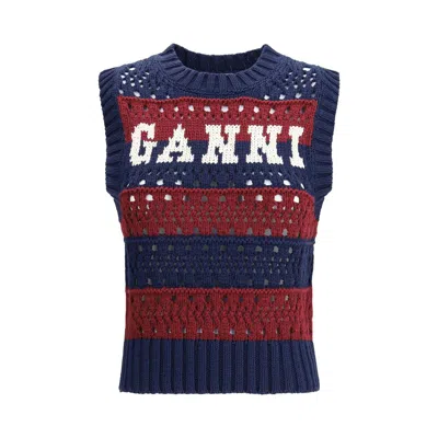 Ganni Striped Vest In Black