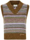 Ganni Striped V-necked Vest In Brown