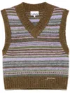 Ganni Womens Military Olive Stripe-pattern Brushed-knit Alpaca And Merino-wool Blend Vest Xl In Brown