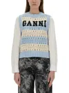 Ganni Openwork Striped Vest With Logo Inlay In Multicolour