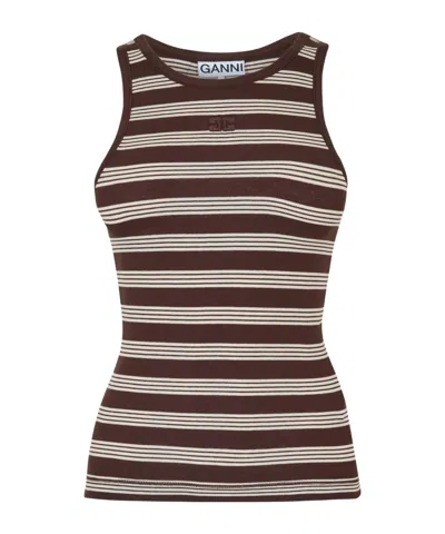 Ganni Striped Vest In Brown