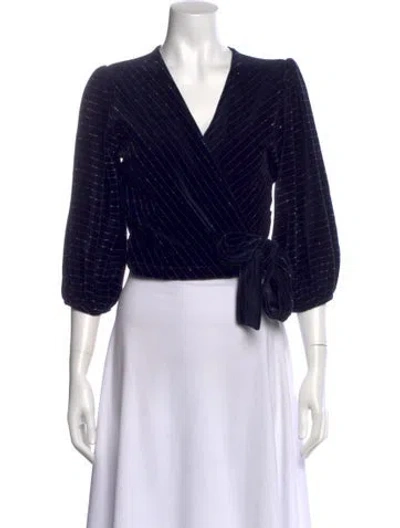 Pre-owned Ganni Striped V-neck Blouse In Blue