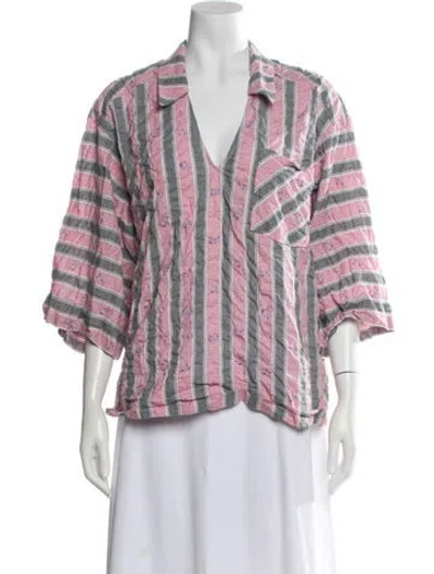 Pre-owned Ganni Striped V-neck Blouse In Pink