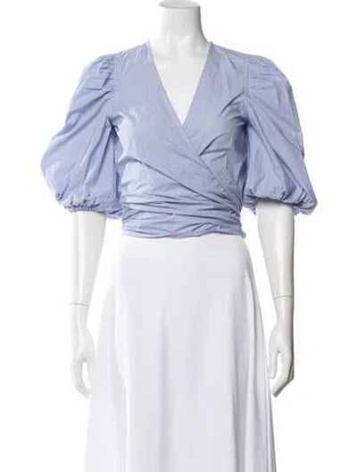 Pre-owned Ganni Striped V-neck Blouse In White