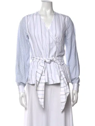 Pre-owned Ganni Striped V-neck Blouse In White