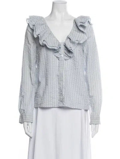 Pre-owned Ganni Striped V-neck Blouse In White