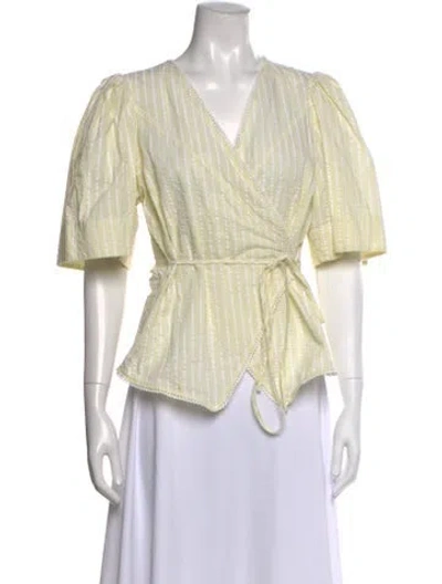 Pre-owned Ganni Striped V-neck Blouse In Yellow